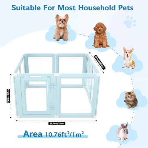 DIY Clear Acrylic Dog Playpen Indoor, Transparent Easy Cleansing Puppy Fence with Suction Cup, Easy-Assemble Indoor Whelping Crate for Small Puppies (23.6" H, 8PCS), Blue