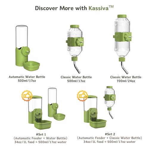 Automatic Pet Food Water Dispenser, Auto Gravity Pet Feeder Water Bottle Set for Cage, Feeding Station for Puppy Kitten Rabbit Guinea Pigs Chinchilla Ferret Hedgehog (Green) - color: Green