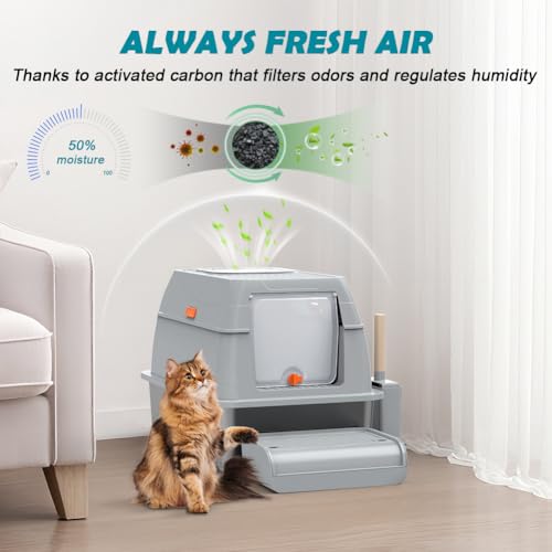 SZEE XL Stainless Steel Litter Box with Lid, Extra Large Metal Covered Litter Box, Stainless Box Easy Clean, Activated Charcoal Odor Control Design, Includes Litter Scoop & Mat & Step, Grey - color: Gray