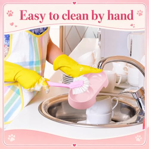 Sliner 7 Pcs Kitten Litter Box Starter Kit, 2 Plastic Small Kitty Litter Box Training Low Entry with Scoop, 2 Double Cat Bowl and Mat for Kitten Indoor (Pink) - color: Pink