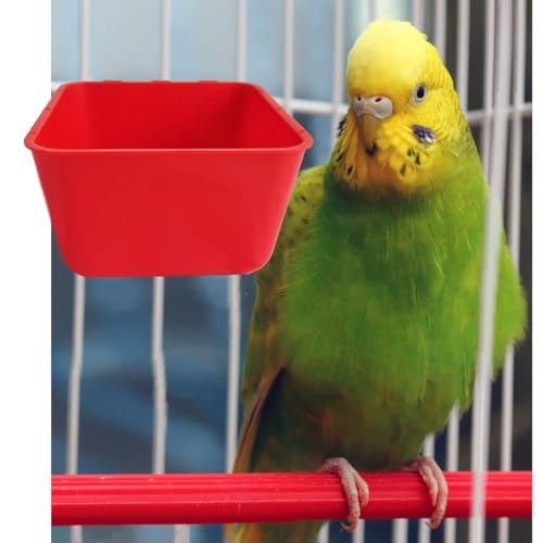 Pack of 10 Cage Cups Birds Feeders Seed Bowl Chicken Feeding Watering Dish Rabbit Water Food Hanging Wire Cages Box 8 oz Coop Cups for Pet Parrot Parakeet Game Fowl Poultry Pigeon - color: Red Square 10 packs 16oz