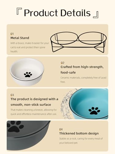 GDCZ Ceramics Raised Cat Bowls with Heighten Metal Stand,15 Ounces (Grey) - color: Grey