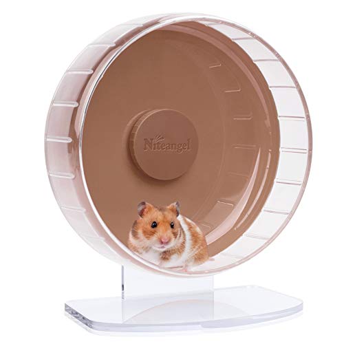 Niteangel Super-Silent Hamster Exercise Wheels: Quiet 10 inch Running Wheel | Can 10.6-13.4" Adjustable Height - No Bend Back Spinner Running for Dwarf Syrian Hamster Gerbils Mice Or Other Small Animal - color: Brown, size: Medium
