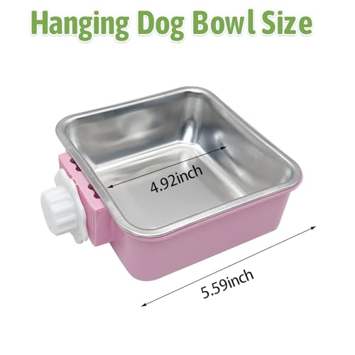 kathson Crate Dog Bowl, Removable Stainless Steel Hanging Pet Kennel Cage Bowl Food & Water Feeder Coop Cup for Puppy, Cat, Rabbit,Guinea Pigs 2pcs Large Square(Blue,Pink) - color: Large square (Blue, Green), size: 2 PCS