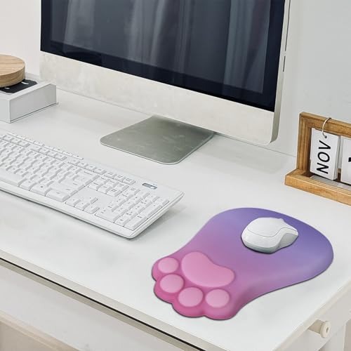 L-SPOUTTO Ergonomic Mouse Pad with Wrist Rest,Cute Cat Paw Mousepad Wrist Support,Comfortable Massage Design Computer Pain Relief Mouse Pad with Non-Slip PU Base for Desk Laptop Gaming,Pink&Purple - color: Pink & Purple