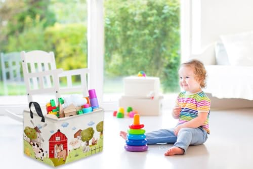 Rectangular Kids Baskets,Farm Baskets for Kids .Waterproof PE Coating Cute Basket with Handles.Boys Bins,Gifts Box,Books Basket. (Farm) - color: Farm