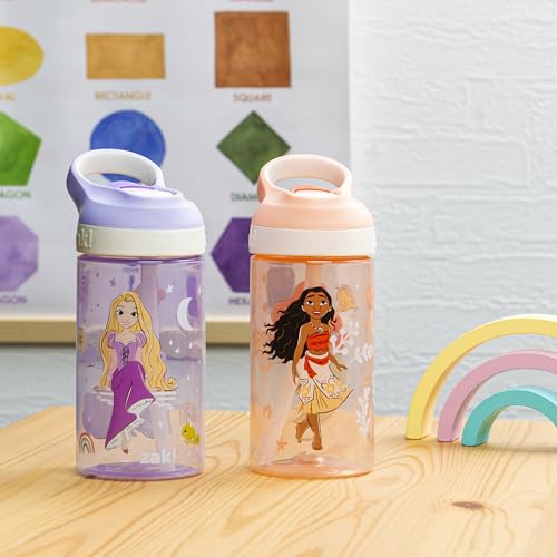 Zak Designs Disney Princess Atlantic Kids Water Bottle For School or Travel, 16oz Durable Plastic Water Bottle With Straw, Handle, Leak-Proof Spout Cover, 2-Pack (Ariel, Cinderella, Moana, Rapunzel) - color: Disney Princess (Ariel, Cinderella, Moana, Rapu