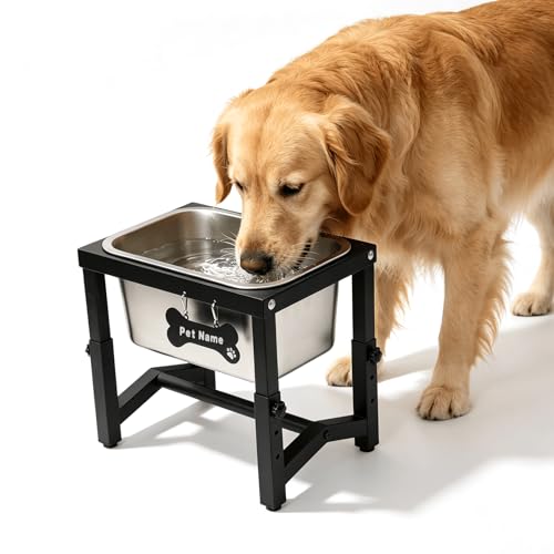 Metal Elevated Dog Bowls – 3 Adjustable Heights (9.2"-12") with 1.85GAL Stainless Bowl, Elevated Dog Bowls Medium/Large Breed, Elevated Dog Water Bowl, Neck & Joint Protection - size: 1.85 gallon