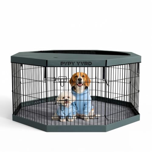 Dog Playpen with Top Cover and Bottom Pad,Foldable Playpen,8 Panels 30" H | Metal Puppy Play Pen,with Door for Indoor Outdoor,Pet Exercise Fence for Small Medium Animals - size: 30''H