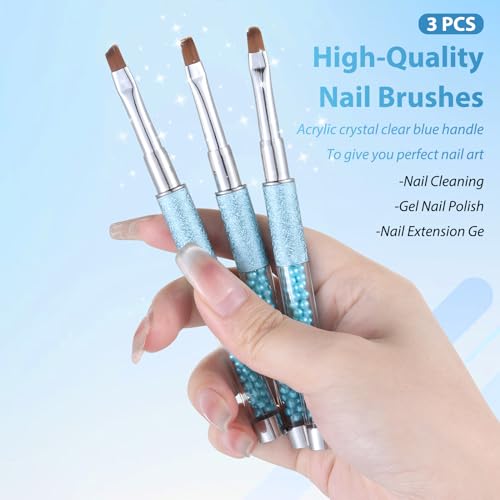 3Pcs Nail Art Clean Up Brushes Nail Brushes Cleaning Polish Mistakes | Cleaning Polish Mistakes on the Cuticles Acetone Resistant Nail Brush Fingernail Cleaning Brushes for Nail Art and Designs - color: Pearl Blue
