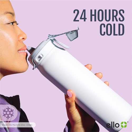 Ello Pop & Fill Insulated Stainless Steel Water Bottle with Quick Fill Lid, Leakproof Locking, Sip or Chug Spout, BPA-Free, Double Wall Vacuum Insulated for Sports, Travel & School- 22oz / 32oz / 40oz - color: Raincloud, style: 32oz