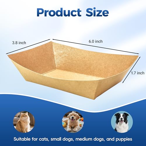 100pcs Disposable Cat Dog Food Bowls, 2Lb Disposable Pet Food Bowl, Paper Food Trays for Wet, Dry Food and Water, 16 oz Feeding Bowl for Puppy, Small Dog, Medium Dog, Cat