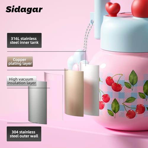 22 oz Tote Insulated Water Bottle with Handle, Leakproof, Pink | Cute design with durable 316L stainless steel, dual sip, keeps drinks hot or cold longer, travel and everyday hydration - color: Pink Cherry