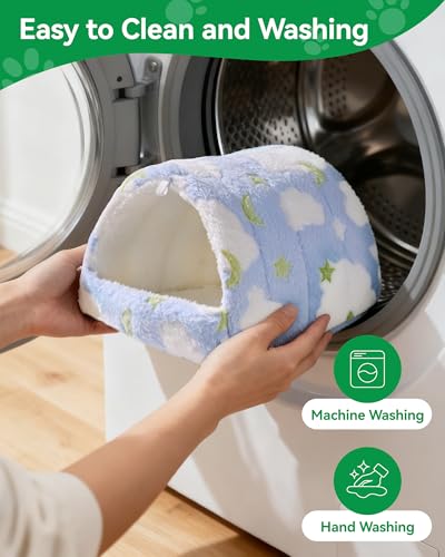 Guinea Pig Hideout Winter Warming Guinea Pig House,Washable Hamster Hideout Small Winter Fluffy Warm Cave for Parrot, Hamsters, Guinea Pigs & Small Animals, Machine Washable Cozy - color: Blue, size: 9.4*9.4in