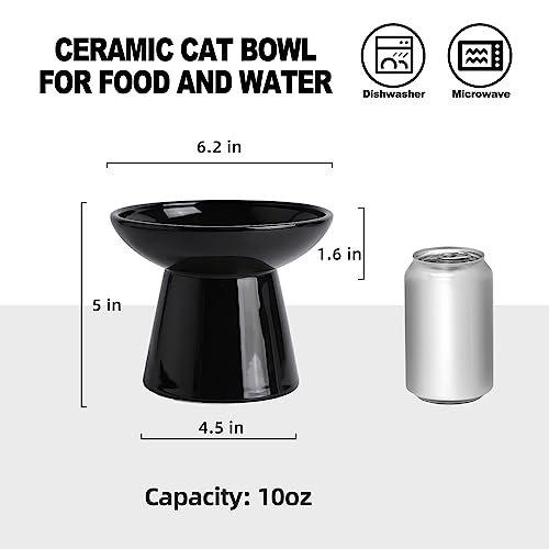 Ceramic Elevated Cat Bowls - 6.2 Inch Extra Wide Raised Cat Food and Water Bowl Set for Indoor Cats, Whisker-Friendly Ceramic Cat Dish for Elder Big Cats & Small Dogs,Black,1 Pack - color: Black, size: 1 Pack