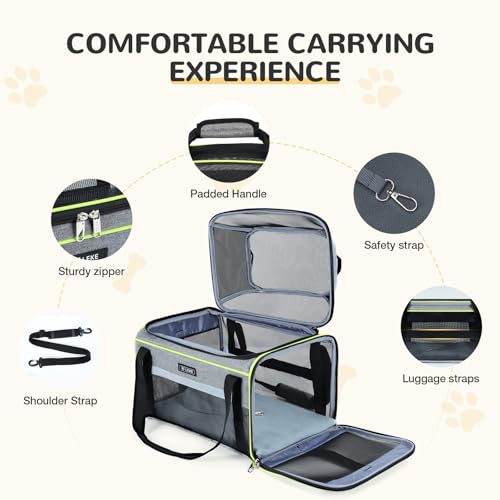 Lekereise Top-Expandable Pet Carrier 18x11x11Inch Delta American United Airline Approved Soft Sided Underseat to 15lbs Travel Carriers for Small Dogs Cats with Locking Safety Zippers Anti-Scratch Mesh - color: Gray