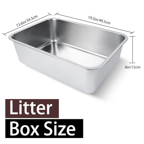 Stainless Steel Cat Litter Box 19.5"x13.6"x6" | For Adult Cats or Kitty/Kitten, Rust-Proof, High Side, Non Stick, No Smell, Easy to Clean - size: X-Large:19.5"L x 13.6"W x 6"H