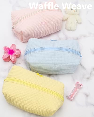 PAZIMIIK Cozy Makeup Bag for Women,Zipper Cosmetic Pouch,Waffle Blue | Soft Cosmetic Organizer for Makeup,Skincare,Toiletries,Daily Beauty Essentials,Purse,On-the-Go,Bridesmaid Gifts - color: Waffle Blue