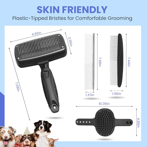Self Cleaning Shedding Brush - 5-in-1 Professional Pet Grooming Kit Skin Friendly Grooming Tool for Dogs, Cats, and Puppies, Deshedding and Hair Removal for Long and Short Haired Pets, Black - color: Black