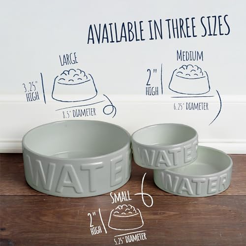 Ceramic Pet Bowl for Dogs and Cats, Food and Water Dish, 8 Cup Capacity, Large, Grey, Dishwasher and Microwave Safe - color: Grey, size: Large