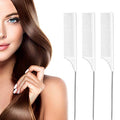 Leinuosen 3 Pack Rat Tail Comb Carbon Fiber,White | Steel Pin Tail for Sectioning, Heat Resistant Teasing, Pick Comb for Women Wig Styling, Fishtail Design for Salon Updos - color: White