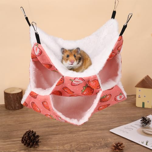 3 Layer Guinea Pig Cage Hammock, Cute Rat Hamster Hanging Hammock Bed Soft Warm Small Animals House Cage Accessories Toy for Ferret Squirrel Chinchilla Parrot Sugar Glider - color: Raspberry Red