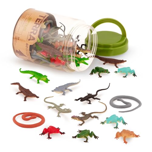 Terra by Battat Reptile Animal Tube, 60 Plastic Animal Figurines, Reptiles | Portable tube with 60 reptile and amphibian animal figures, including frogs, snakes, lizards and alligators, Tubes, 3+ Years - style: 60pcs Mini Reptiles & Amphibians