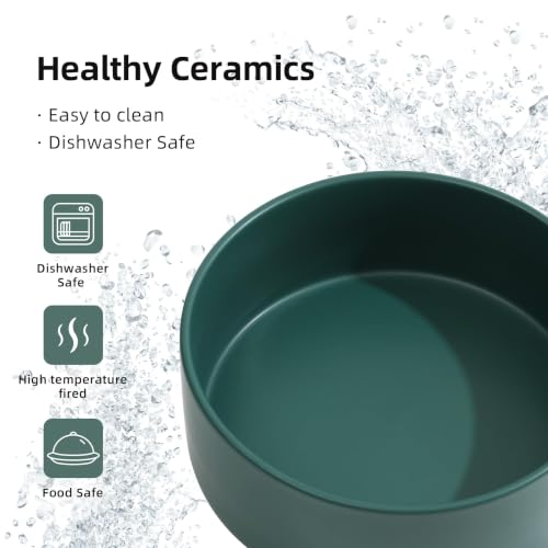 Havniva Ceramic Dog Bowls, 8.3” Dog Food and Water Bowl, Pet Feeding Bowl | Dog Food Bowl for Large Dogs, Food-Grade Ceramic, Dog Water Bowl with Non-Slip Rubber Base, Large Capacity, Dishwasher Safe - color: Matte Dark Green