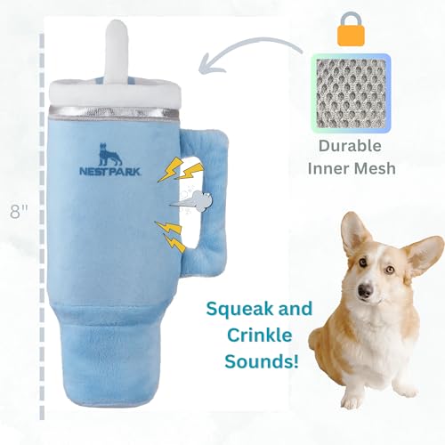 Nestpark Tumbler Cup Funny Dog Toy - Parody Plush Squeaky Crinkle Dog Toy (Chambray Blue) - color: Chambray Blue