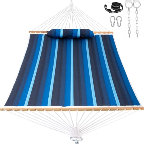 Lazy Daze 12 FT Sunbrella Quilted Hammock, Non-Fading Double Hammock | 2 Person Hammock with Pillow, Straps, Carabiners , All Weather Fade Resistant for Outside, Gateway Indigo - color: Gateway Indigo