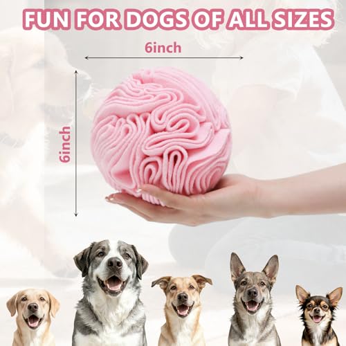 Snuffle Ball for Dogs, Slow Feeder Mental Enrichment Toy, Cute Interactive Puzzle Game for Anxiety Relief & Indoor Fun, Pet Search Game for Small Medium Dogs, Machine Washable - color: Light Red, size: Medium