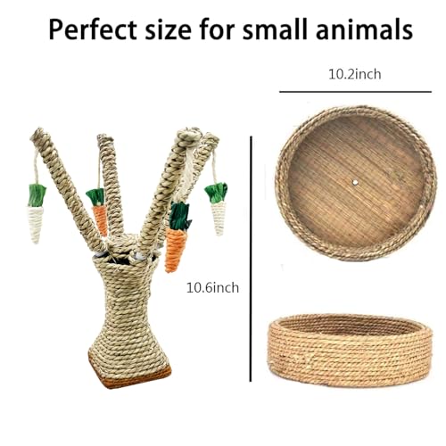Hamiledyi Bunny Chew Toys Rabbit Rattan Grass Scratcher Climbing Tree Fun Tree Carrot Play Toys for Small Animal Guinea Pig Tooth Cleaning