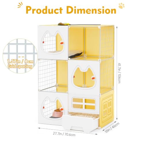 Cat Cage with Litter Box & Clear Door,Indoor Cat Cage Playpen,DIY Cat Enclosures Catio,Multi-Level Detachable Metal,Ferret Cage 42" x 18" x 28" - size: 28.0"L x 18.1"W x 41.7"H