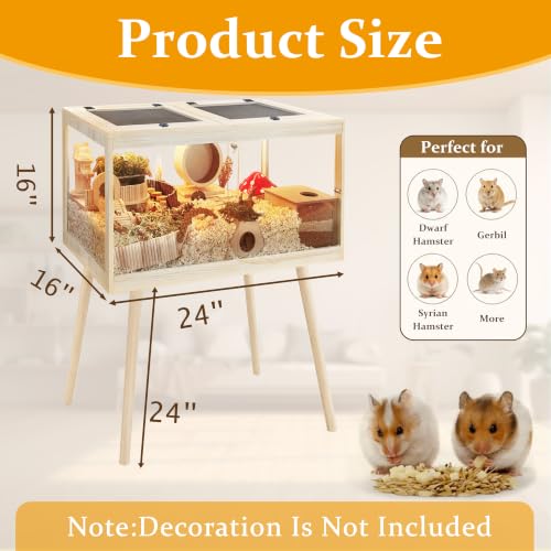 PROLEE Hamster Cage Chewproof, Mice and Rat Habitat with Transparent Sides, Hamster Cage with Openable Mesh Top, Solid Built with Lock Design and Leg Stand, 24" Long - size: 24.0"L x 16.0"W x 40.0"H
