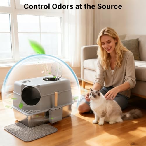 Stainless Steel Litter Box with Lid,XL Large Enclosed Cat Litter Box | Front & Top Entry Metal Litterbox, Odor Control,Anti-Leakage, Non-Sticky, Includes Mat&Scoop,23.8 x 15.8 x 15.8 inches - color: Enclosed