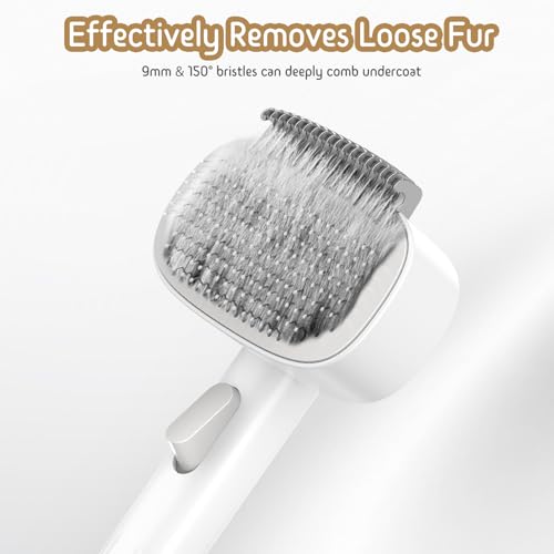 Dog & Cat Brush for Shedding, 2-in-1 Self Cleaning Deshedding Brush | Adjustable Bristle Length with Dematting Comb Skin Friendly Fur Shedding Removal Tool for Long Medium Long Hair Pets (Grey) - color: Gray