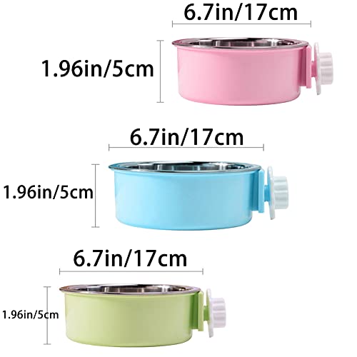 Crate Dog Bowl,Removable Stainless Steel Water Food Feeder Bowls Crate Coop Cup,Pet Cage Bowls with Bolt Holder for Cat, Puppy, Birds, Rats, Rabbits Small Animals ((Blue+Green+Pink) Round, Large) - color: (Blue+Green+Pink) Round, size: Large