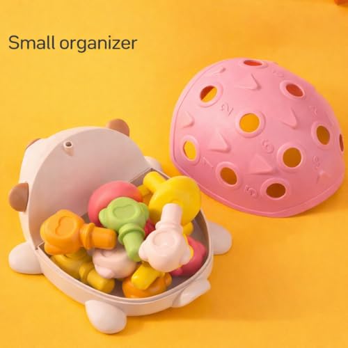 Montessori Hedgehog Toy with Colorful Mushroom Pegs, Fine Motor Skills Toy, Color Sorting & Educational Learning Toy for Toddlers Ages 18 Months+ - color: Pink