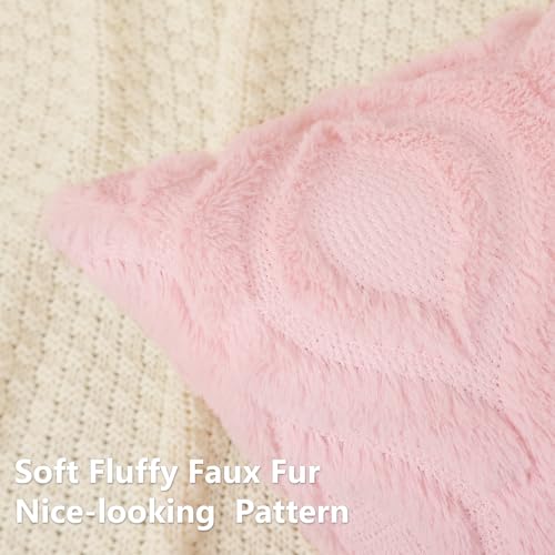 decorUhome Faux Fur Plush Light Pink Throw Pillow Covers 16x16 Set of 2 | Plush Solid Fall Couch Pillow Covers, Accent Modern Farmhouse Neutral Decorative Square Pillow Cases for Sofa Bed Living Room - color: Light Pink, size: 16" x 16" (Pack of 2)