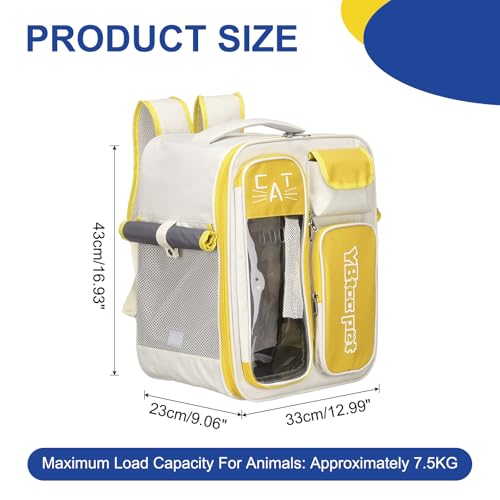 Pet Backpack Carrier, Portable and Ventilated, Oxford Cloth, Dogs Cats and Little Animals Travel Bag 12.99" Up to 16.5 Lbs, (Yellow), Intended for Hiking/Camping/Traveling - color: Yellow
