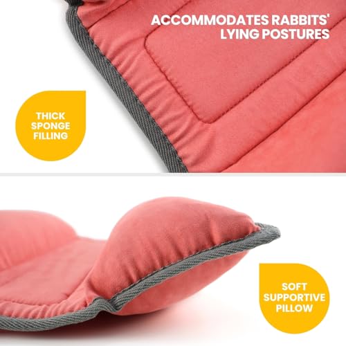 Rabbit Bed, Washable Bunny Pillow, Reversible Lounger Pad, Soft Small Animal Bedding, Stress Relief Pet Mat for Kittens, Guinea Pigs, Puppies - color: Light Red