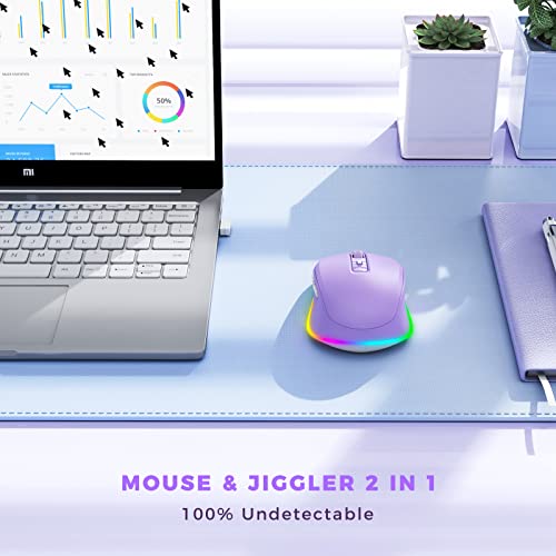 PEIOUS Wireless Mouse Jiggler - LED Wireless Mice with Build-in Mouse Mover, Rechargeable Moving Mouse for Laptop with Undetectable Random Movement Keeps Computers Awake - Purple | Rechargeable, Silent Clicks, Adjustable DPI and Random Movement Keep Compu