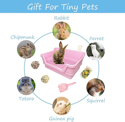PINVNBY Large Rabbit Litter Box Deep Bunny Corner Toilet Box Double-Deck Small Animal Potty Trainer with Hooks for Adult Guinea Pig Chinchilla Ferret Chipmunk (Pink) - color: Pink（With the ball）