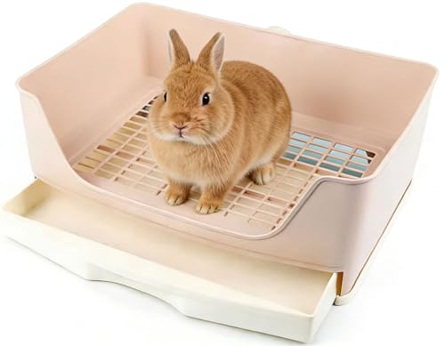 Rabbit Litter Box,Bunny Supplies,Large Pet Litter Pan Trainer with Drawer Corner for Rats Hamsters Ferret Bunny Guinea Pigs Chinchilla Small Animals,Rabbit Cage Accessories for Training Litter Pan