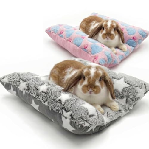 Soft Rabbit Bed, Thickened and Softer, Double-Sided(2pcs Gray+Pink) | 16.5 X 18in Soft Rabbit Bed, Thickened and Softer , Double-Sided Plush Rabbit Beds,Bed for Bunnyfor Rabbits Indoor - color: Gray+Pink