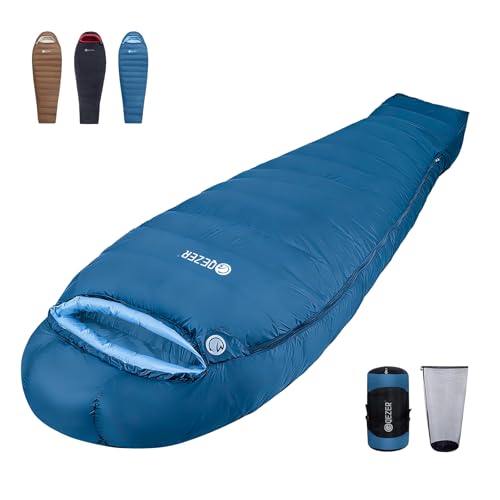 0 Degree Down Sleeping Bag for Adults,Cold Weather Backpacking | 650 Fill Power Down, 4-Season Use, Large Lightweight Compact Carry, Camping Hiking Backpacking - color: 1000g-Blue