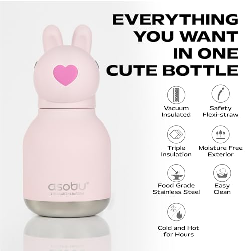 asobu Mini Bestie Water Bottle, Cute Collectible Character, Stainless Steel | 6.7 oz, Leak Proof Seal, Spill Resistant, BPA Free Materials, Dishwasher Safe, Reusable Straw Included, Great Gift Idea - color: MINI BUBBLES THE BUNNY