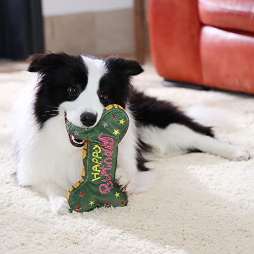 Tamu style Dog Birthday Toy Gift, 10-Inch Squeaky Bone Cake Plush, Green - color: Green