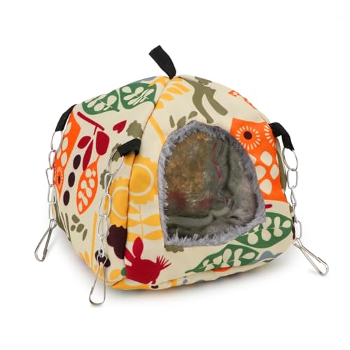 Wontee Bird Plush Hammock Parrot Hanging Snuggle Cave Happy Hut Tent for Parakeet Cockatiel Conure Lovebird Budgie Hamster Gerbil Rat Chinchilla Squirrel Cage (S, Beige Pattern) - color: Beige Pattern, size: S
