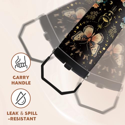 Butterfly 28 oz Tumbler, with Handle Lid Straw, Stainless Steel Cup | 28oz Insulated Tumbler, Travel Leak Proof Water Bottle, Thanksgiving Christmas Birthday Gift for Animal Moon Butterfly Lovers - color: Black